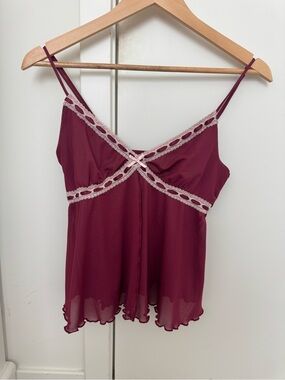 Burgundy Lace-Trim Camisole Tank Top